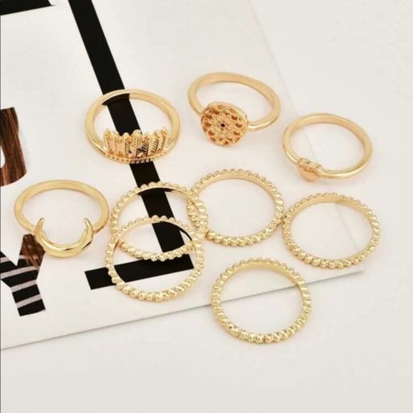 Super trendy 9 piece ring boho style ring set. - Picture 2 of 4